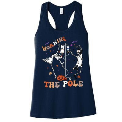 Halloween Icu Er Nurse Working The Pole Skeleton Dance Women's Racerback Tank