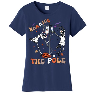 Halloween Icu Er Nurse Working The Pole Skeleton Dance Women's T-Shirt