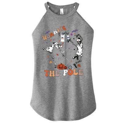 Halloween Icu Er Nurse Working The Pole Skeleton Dance Women's Perfect Tri Rocker Tank