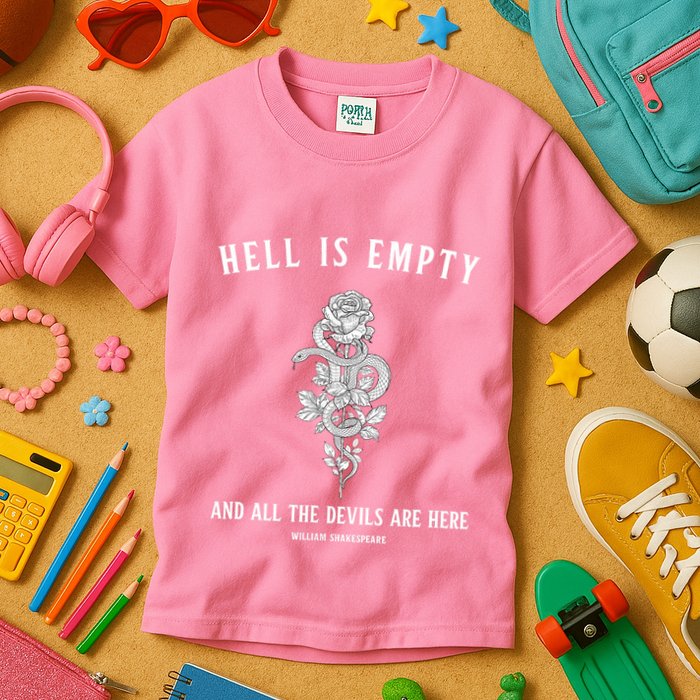 Hell Is Empty Shakespeare Goblincore Fairy Goth Grunge Snake Kids T-Shirt