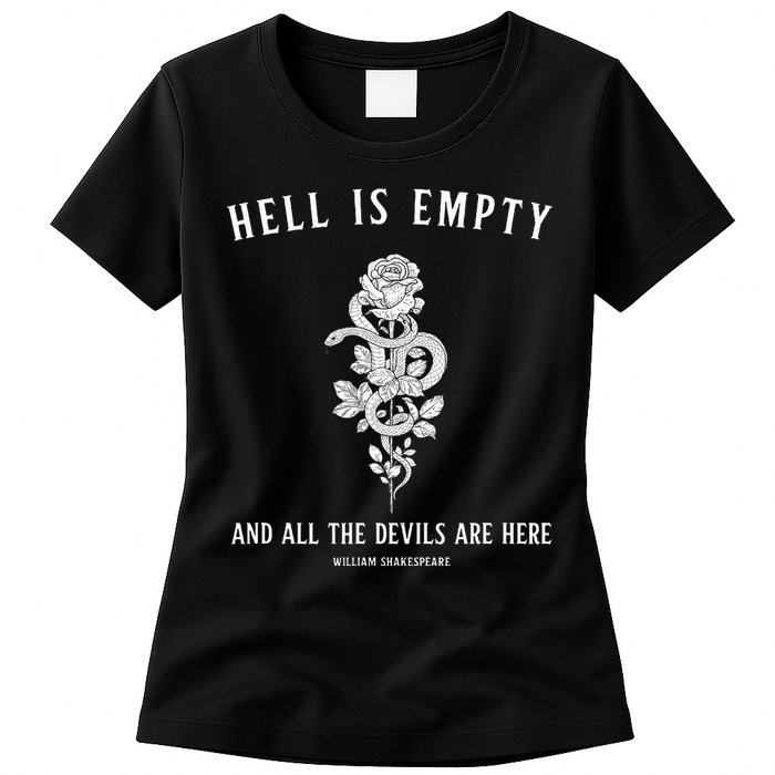 Hell Is Empty Shakespeare Goblincore Fairy Goth Grunge Snake Womens T-Shirt