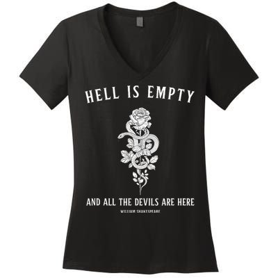 Hell Is Empty Shakespeare Goblincore Fairy Goth Grunge Snake Women's V-Neck T-Shirt