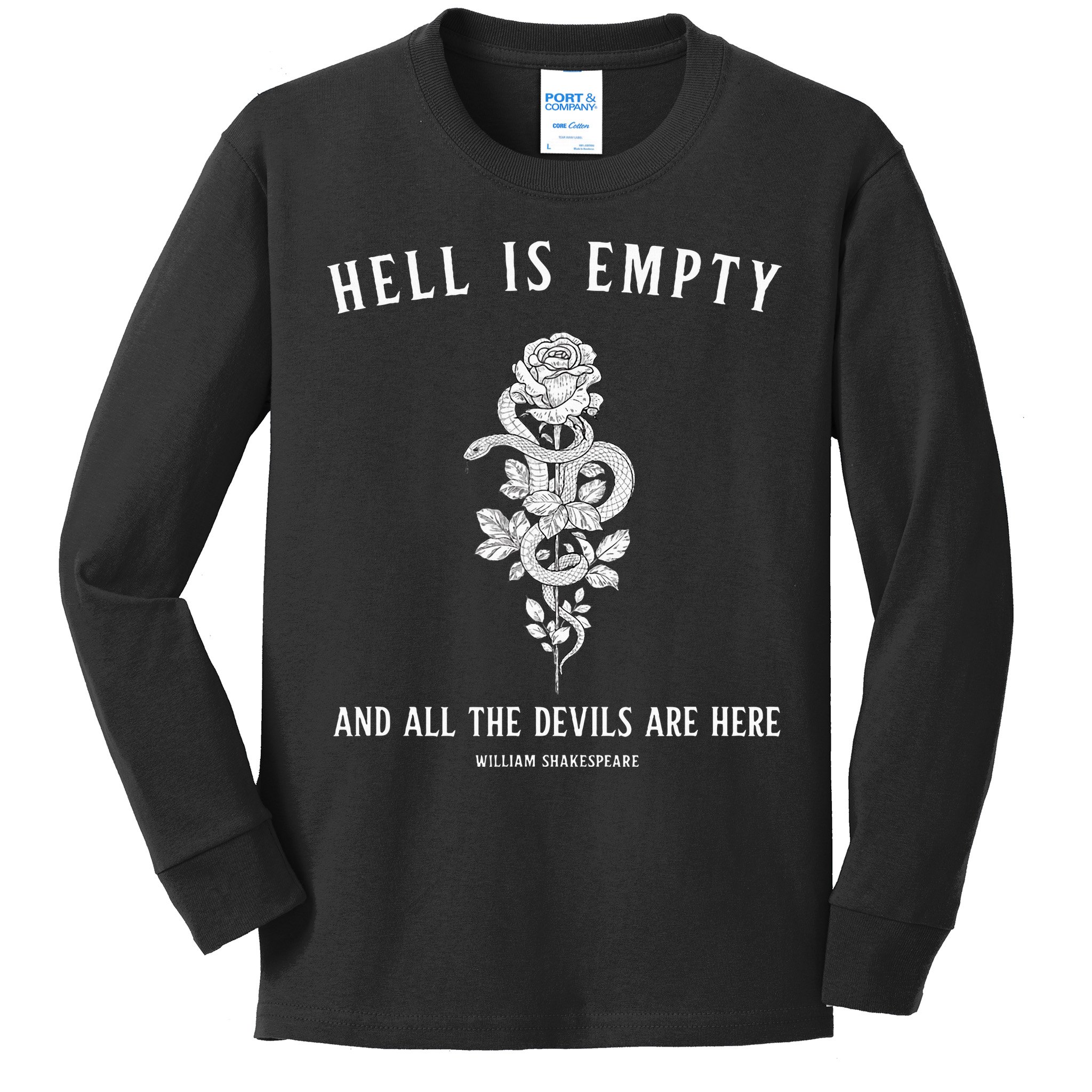 Hell Is Empty Shakespeare Goblincore Fairy Goth Grunge Snake Kids Long Sleeve Shirt