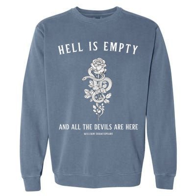 Hell Is Empty Shakespeare Goblincore Fairy Goth Grunge Snake Garment-Dyed Sweatshirt