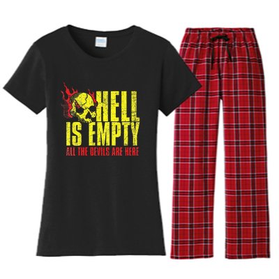 Hell Is Empty Funny Skull Lover Scary Horror Fan Tee Women's Flannel Pajama Set