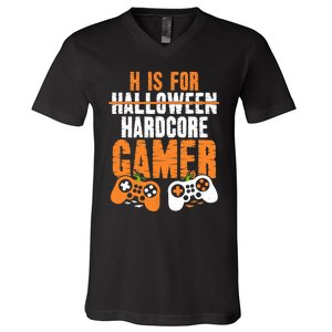 H Is For Hardcore Gamer Funny Halloween Gaming V-Neck T-Shirt