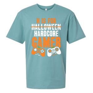 H Is For Hardcore Gamer Funny Halloween Gaming Sueded Cloud Jersey T-Shirt