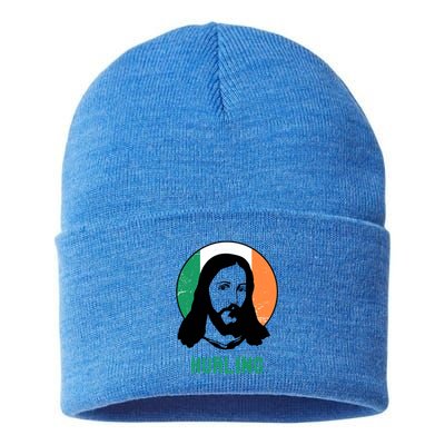 Hurling Ireland Flag Jesus St Patricks Day Gift Sustainable Knit Beanie