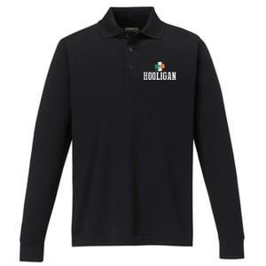 Hooligan Irish Flag Clover Leaf Leprechaun St Patrick's Day Funny Gift Performance Long Sleeve Polo