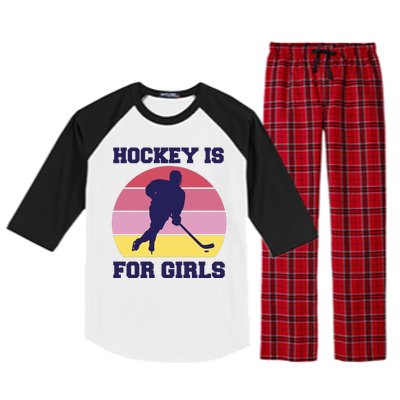 Hockey Is For Girls Retro Sunset Raglan Sleeve Pajama Set