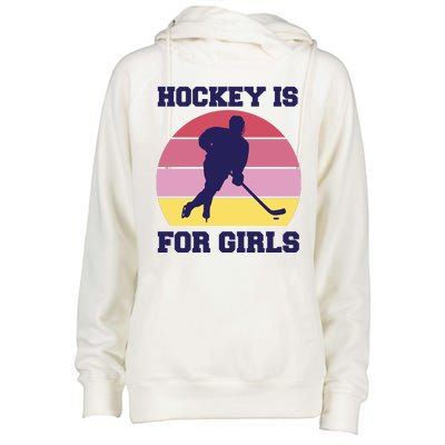 Hockey Is For Girls Retro Sunset Womens Funnel Neck Pullover Hood