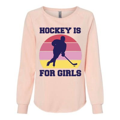 Hockey Is For Girls Retro Sunset Womens California Wash Sweatshirt