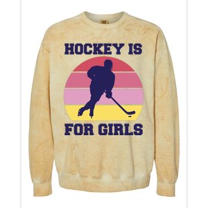 Hockey Is For Girls Retro Sunset Colorblast Crewneck Sweatshirt