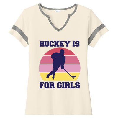 Hockey Is For Girls Retro Sunset Ladies Halftime Notch Neck Tee