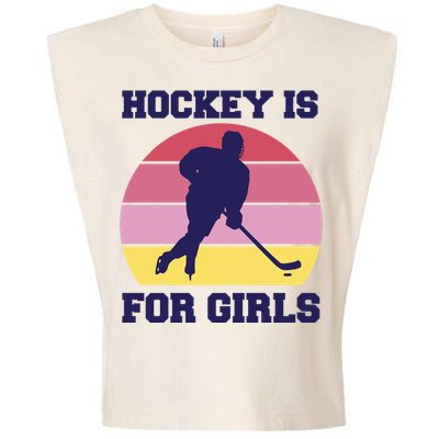 Hockey Is For Girls Retro Sunset Garment-Dyed Women's Muscle Tee