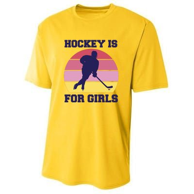 Hockey Is For Girls Retro Sunset Youth Performance Sprint T-Shirt