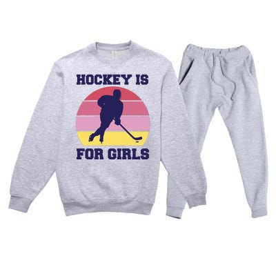 Hockey Is For Girls Retro Sunset Premium Crewneck Sweatsuit Set