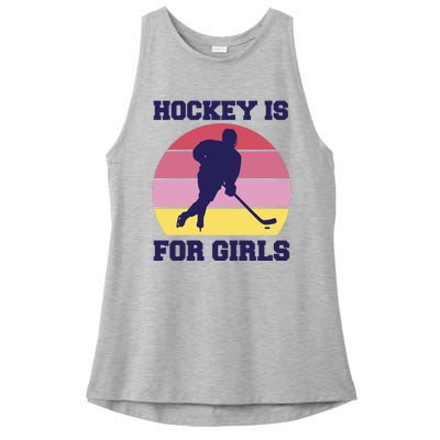 Hockey Is For Girls Retro Sunset Ladies PosiCharge Tri-Blend Wicking Tank