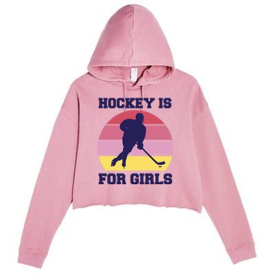 Hockey Is For Girls Retro Sunset Crop Fleece Hoodie