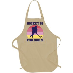 Hockey Is For Girls Retro Sunset Full-Length Apron With Pockets