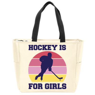 Hockey Is For Girls Retro Sunset Zip Tote Bag