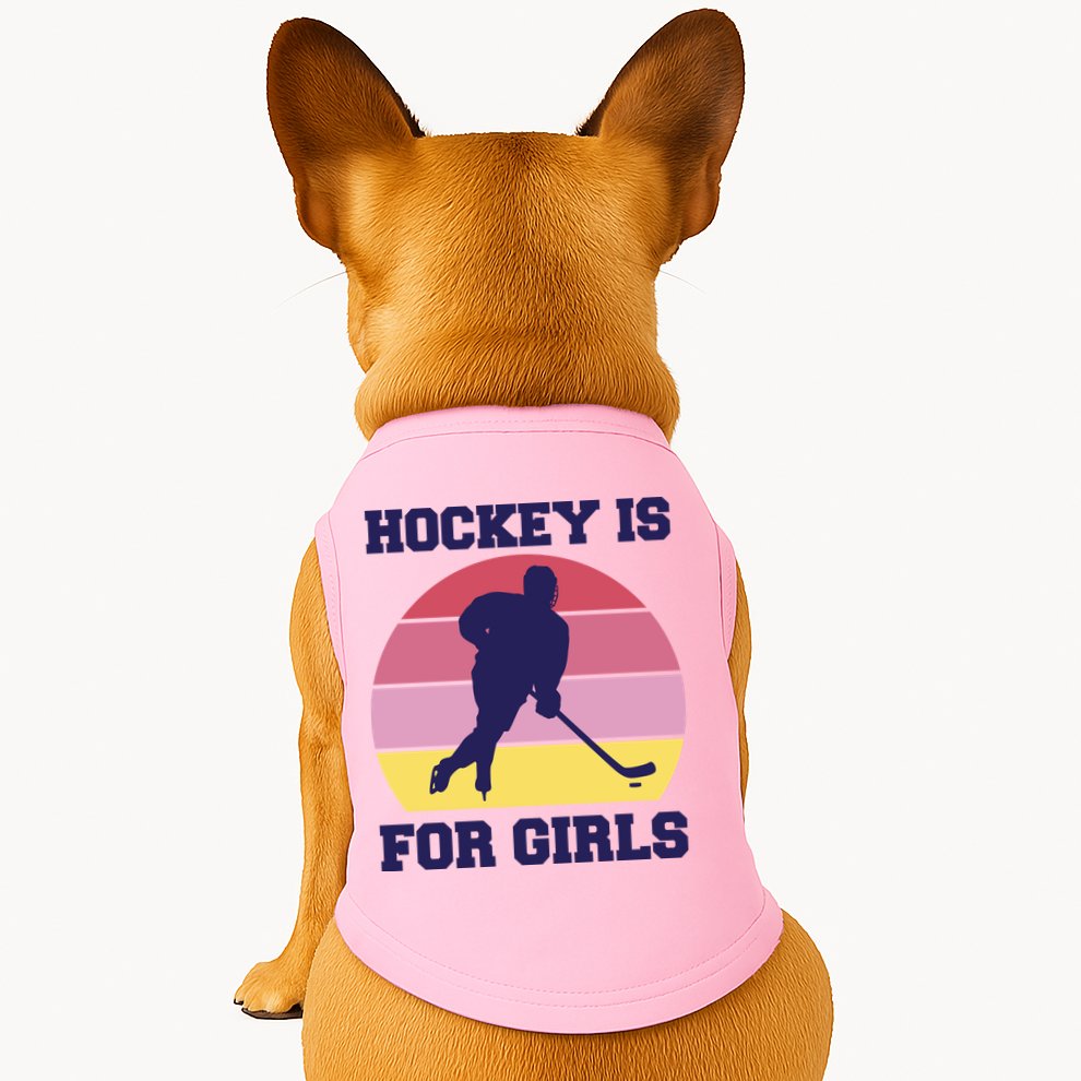 Hockey Is For Girls Retro Sunset Doggie Tank