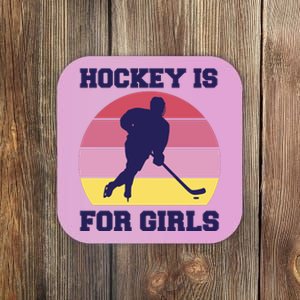 Hockey Is For Girls Retro Sunset Coaster