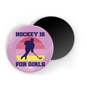 Hockey Is For Girls Retro Sunset Magnet