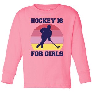 Hockey Is For Girls Retro Sunset Toddler Long Sleeve Shirt