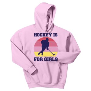 Hockey Is For Girls Retro Sunset Kids Hoodie