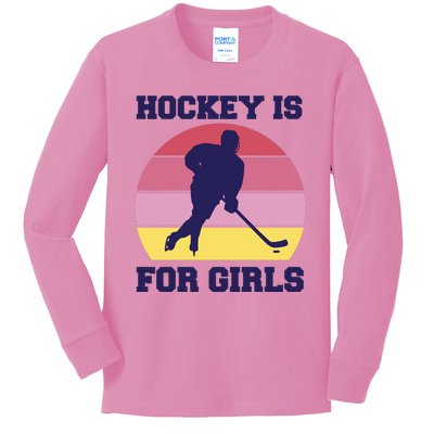 Hockey Is For Girls Retro Sunset Kids Long Sleeve Shirt