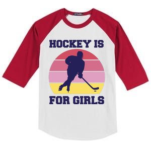 Hockey Is For Girls Retro Sunset Kids Colorblock Raglan Jersey