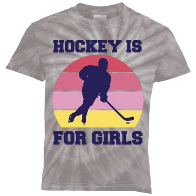 Hockey Is For Girls Retro Sunset Kids Tie-Dye T-Shirt