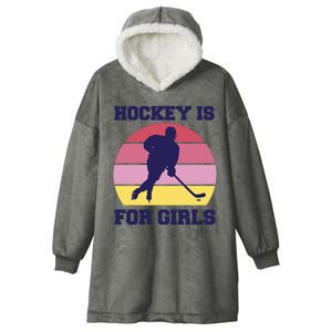 Hockey Is For Girls Retro Sunset Hooded Wearable Blanket