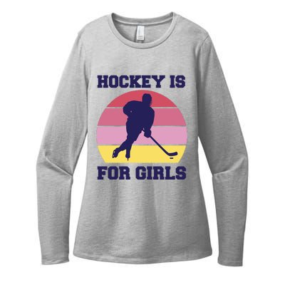 Hockey Is For Girls Retro Sunset Womens CVC Long Sleeve Shirt