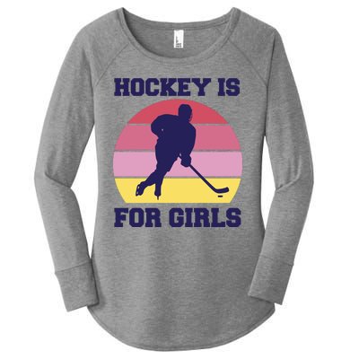 Hockey Is For Girls Retro Sunset Women's Perfect Tri Tunic Long Sleeve Shirt