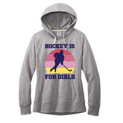 Hockey Is For Girls Retro Sunset Women's Fleece Hoodie