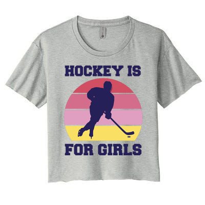 Hockey Is For Girls Retro Sunset Women's Crop Top Tee