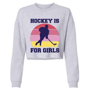 Hockey Is For Girls Retro Sunset Cropped Pullover Crew