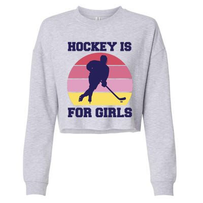 Hockey Is For Girls Retro Sunset Cropped Pullover Crew