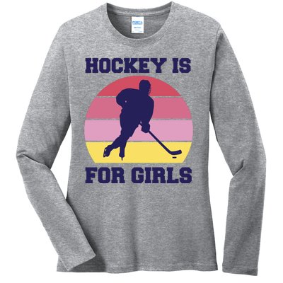 Hockey Is For Girls Retro Sunset Ladies Long Sleeve Shirt