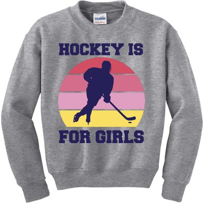 Hockey Is For Girls Retro Sunset Kids Sweatshirt