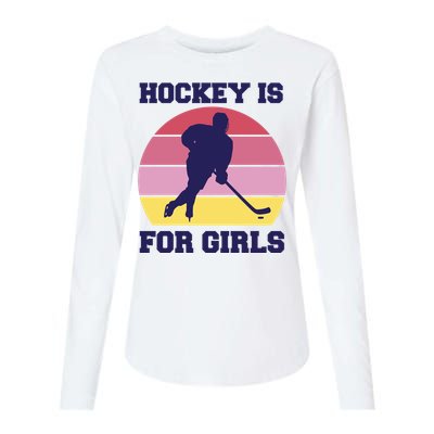 Hockey Is For Girls Retro Sunset Womens Cotton Relaxed Long Sleeve T-Shirt