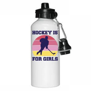 Hockey Is For Girls Retro Sunset Aluminum Water Bottle