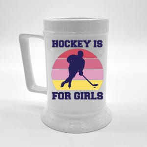 Hockey Is For Girls Retro Sunset Beer Stein