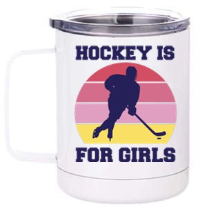 Hockey Is For Girls Retro Sunset 12 oz Stainless Steel Tumbler Cup