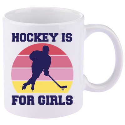 Hockey Is For Girls Retro Sunset 11oz C Handle Ceramic Mug