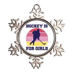 Hockey Is For Girls Retro Sunset Metallic Star Ornament