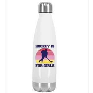 Hockey Is For Girls Retro Sunset Stainless Steel Insulated Water Bottle