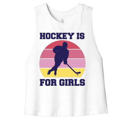 Hockey Is For Girls Retro Sunset Women's Racerback Cropped Tank